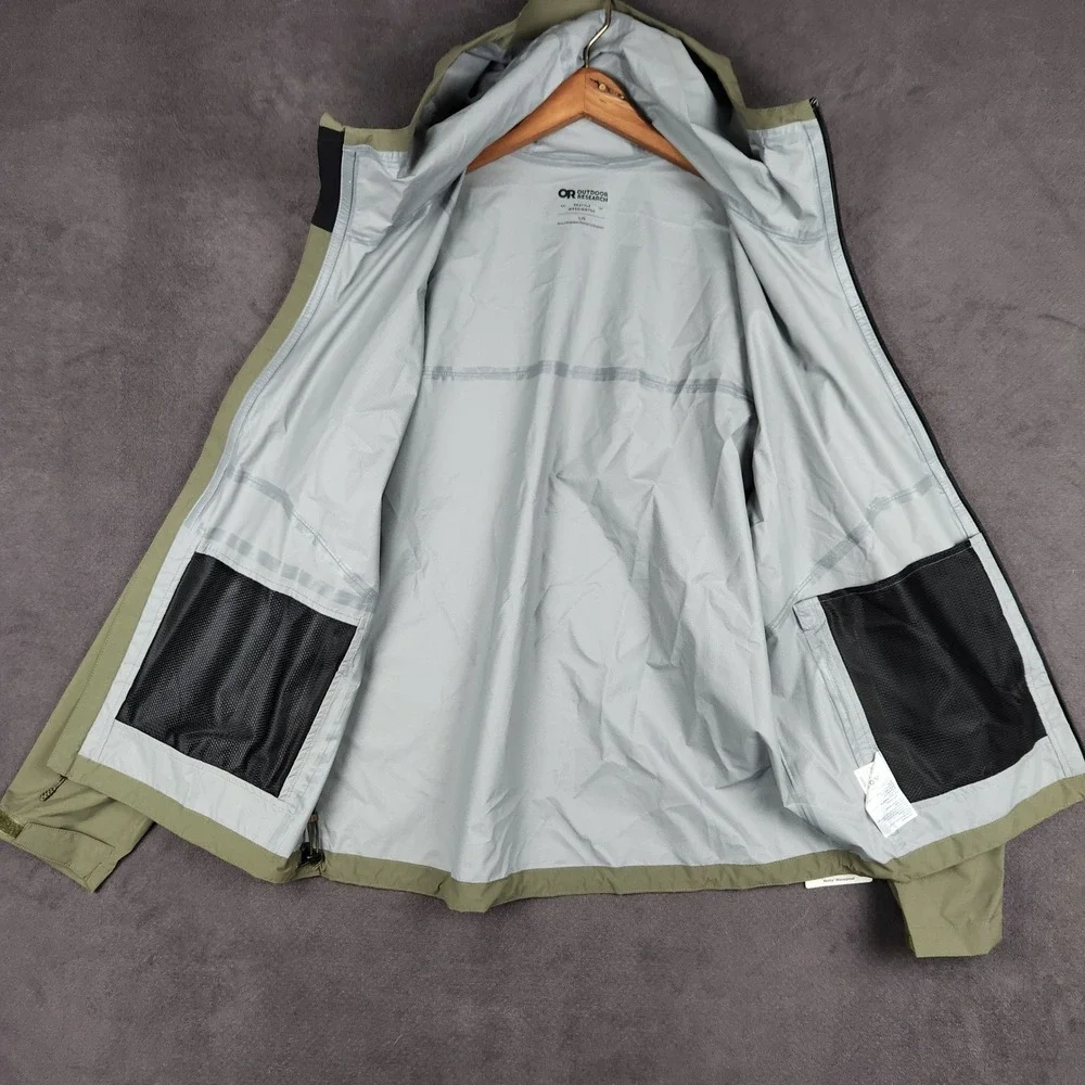 Outdoor Research Stratoburst Stretch Rain Jacket Mens Large Ranger Green NEW